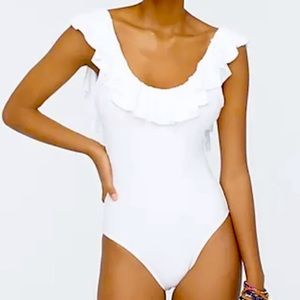 J. Crew White Ruffle Bathing suit white 10 New